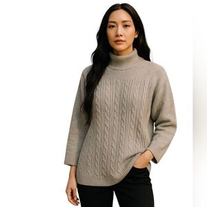 A.N.A. Gray Mock Neck Sweater Cable Soft Knit Normcore